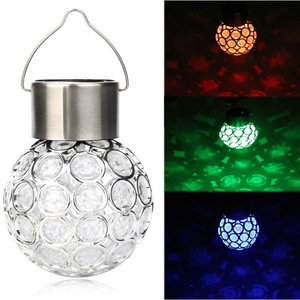 Lampe suspendue à boule de cristal à énergie solaire, étanche, LED, à changement de couleur, pour décoration extérieure de jardin, de terrasse, de fête - Product Image 1