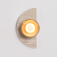 Applique Murale LED Demi-Lune en Travertin Naturel Style Mid-Century, Globe en Verre, Lumière Chaude, IRC Élevé 95, Durée de Vie 20000 Heures pour Chambre et Maison