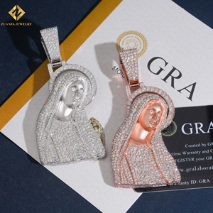 Hip Hop Pendant 925 <b>Silver</b> Rose Gold Plated Religious Madonna Pendant Moissanite Iced Out Catholic Themed Unisex <b>Charm</b> Pendant - Product Image 2