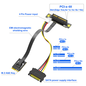 <span class=keywords><strong>M</strong></span>.2 WiFi A.E Key A&E 转 PCI-e 4X 转接线 柔性转接线 SATA&4Pin 电源 EMI 屏蔽 适用于 PCIE 3.0 X1 X4 X16 适配卡 - Product Image 2