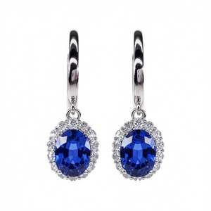 E4674 Orecchini con Diamante Naturale Blu Taglio Ovale Colore Bianco D in Argento Stile Classico da Sposa per Donna - Product Image 1