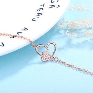 2025 Hot Selling 925 Sterling Silver Summer <strong>Anklet</strong> Double Heart Shape Rose Gold Handmade <strong>Anklet</strong> <strong>Bracelet</strong> for Women Gifts - Product Image 3