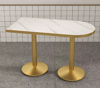 Pied en métal stable marbre artificiel rond carré meubles de restaurant café table à manger avec bord doré