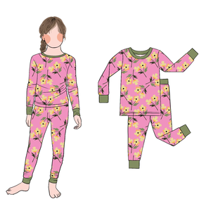 Penjualan terlaris kualitas tinggi 2 buah cetakan bunga bambu Perempuan Piyama Set pakaian tidur untuk anak-anak - Product Image 3