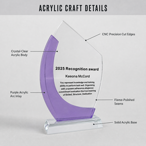 Premios Acrílicos Personalizados, Trofeo de Reconocimiento de Cristal Morado con Base Transparente, Placa de Presentación de Reconocimiento Corporativo para Empleados - Product Image 3