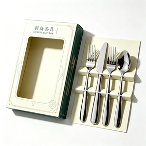 Caja de papel plegable reciclada con logo de lujo personalizado impreso para empaque de juego de cubiertos con ventana transparente. - Product Image 1