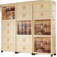 Armario de Almacenamiento Plegable de Plástico sin Instalación, Armario Grande con Puertas Transparentes y Ruedas para Dormitorio, Guardería, Sala de Estar