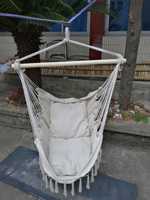 Fauteuil suspendu en macramé sur mesure avec coussin et poche - Hamac en corde pour patio et jardin