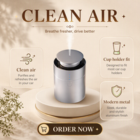 Diffuseur de parfum pour voiture AeroScent rechargeable par USB, logo personnalisé, corps métallique, capacité 10 ml, télécommande, fonctionnement sans eau