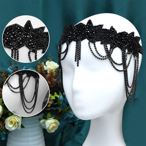 Diadema negra con borlas y cuentas de diamantes de imitación para disfraz de fiesta de los años 20 - Product Image 3