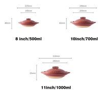 Casserole en céramique traditionnelle vintage rouge, marron et beige avec base en lotus, ensemble de marmites à ragoût multi-capacité