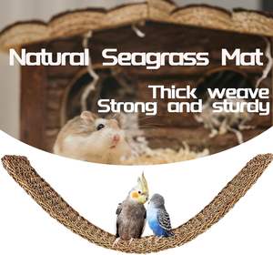 Jaring Tidur Burung Anyaman Rumput Alami, Tikar Panjat Tali, Mainan Kunyah, Aksesoris Kandang untuk Burung Beo, <span class=keywords><strong>Cockatiel</strong></span> & Hewan Peliharaan Kecil - Product Image 5