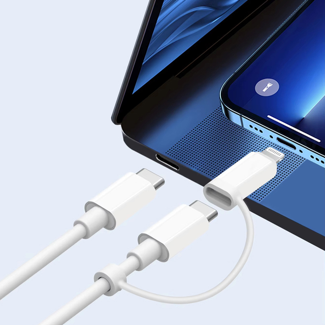 MFi Certified 2-in-1 8-Pin PD Fast Charging USB-C Nylon Data Cable with Braid Shielding for IOS Devices and Computers
