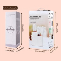 Lot de 19 Ustensiles de Cuisine en Silicone avec Manche en Bois et Seau de Rangement Planche à Découper