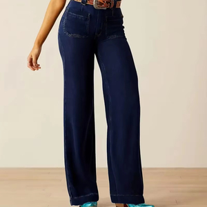 Femmes <span class=keywords><strong>Vintage</strong></span> grande taille coupe ajustée jambe droite hanche ascenseur jambe large Style américain jean décontracté à la mode jambe allongement - Product Image 1