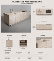 Comptoir de cuisine en travertin romain de luxe moderne YUSHI, îlot en pierre naturelle Wabi-sabi pour projets de design haut de gamme