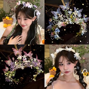 Bandeau de cheveux papillon fait à la main de style coréen pour enfants diadème de fleur de dentelle douce pleine perle bandeau de mariage feuille de perle blanche - Product Image 2