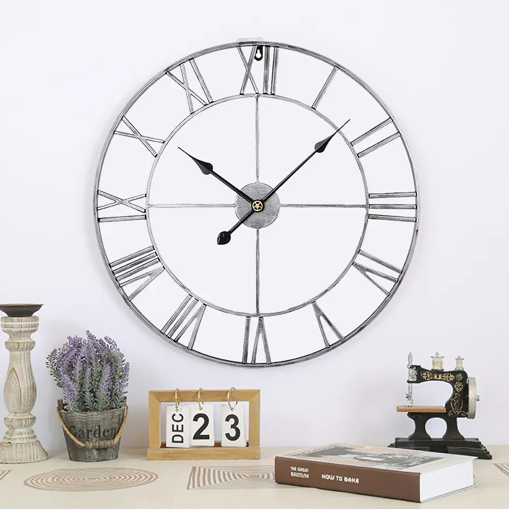 Relógio de metal nórdico, de alta qualidade, extra grande, ferro forjado, vintage, numeral romano, quartzo, clássico, relógio de parede, design
