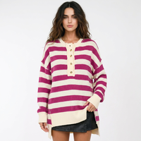Bloc de couleur personnalisé lâche décontracté pull tricoté à manches longues haut rayé pour les femmes sequin blanc pull sequin dur travail thsirt