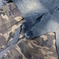 Pantalon cargo camouflage en jean double couche 2 pièces, coupe droite, avec patchs, effet délavé et déchiré, style patchwork, fabrication sur mesure