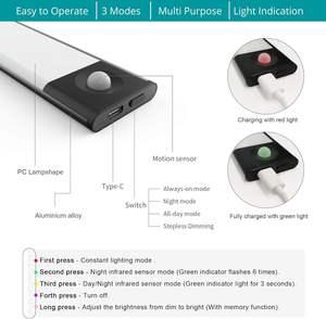 Luz LED Inalámbrica Recargable con Sensor de Movimiento para Armario, 54 LED, 8000K, Súper Brillante, de Aluminio, para Debajo del Gabinete, Venta al Por Mayor - Product Image 4