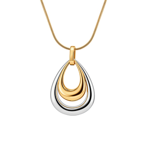 Minimalist Water Drop Pendant Necklace 18K Gold Plated Stainless Steel Snake Chain Everyday Wear Jewelry - Product Image 1