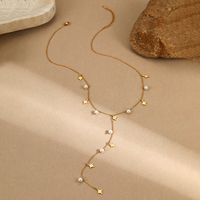 Collier en Y Imperméable en Acier Inoxydable, Mode Plaqué Or 18K avec Perle, Collier Ras du Cou Étoilé, Sexy en Forme de Y
