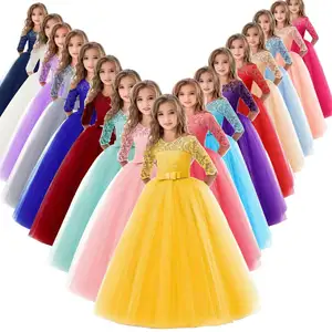 Neues Produkt schöne Spitze bestickte Party tragen westliche Prinzessin Hochzeit Brautkleid Kinder Kind Mädchen Kleid in Indien
