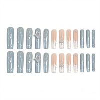 Uñas postizas francesas largas estilo ataúd con cruz de diamantes de imitación estrella blanca K002, estilo occidental, ABS de primera calidad, en stock, MOQ1, venta al por mayor, fácil aplicación.