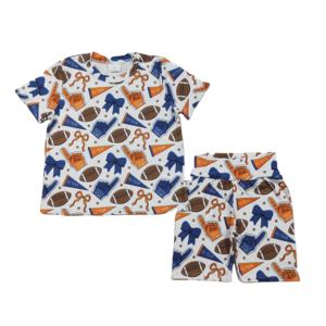 Conjunto de 2 Piezas RTS Boutique Casual con Estampado, Camiseta y Pantalones Cortos para Niñas, 95% Algodón, 5% Elastano, Ropa Infantil - Product Image 1