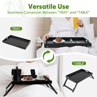 Plateau de lit pliable en bambou, imperméable, écologique et durable, avec poignées, table de lit multifonctionnelle pour ordinateur portable et service de petit-déjeuner au lit