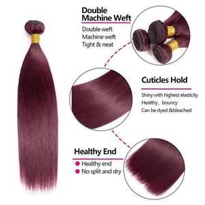 # Extensions de cheveux humains lisses 99J rouge <span class=keywords><strong>vin</strong></span>, 10-30 pouces, double trame machine, cheveux européens et américains - Product Image 2
