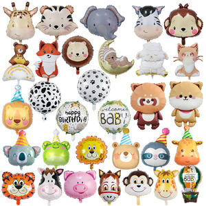 Nuovi Palloncini a Tema Foresta Cartoon per Decorazioni Festa, Globos in Foil a Forma di Testa di Animale Leone Tigre Giraffa per Compleanno - Product Image 1