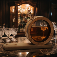 Carafe à whisky ronde en bois, bouteille de spiritueux en verre circulaire unique avec base en bois