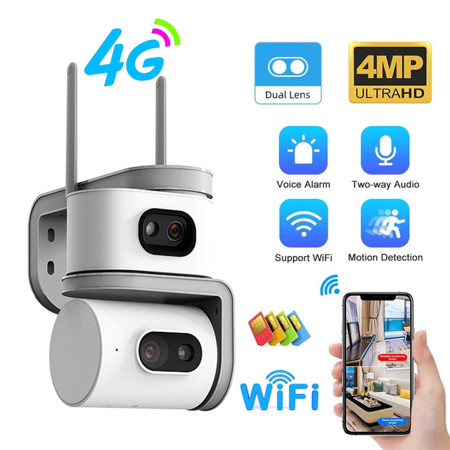 Wholesale QD01 Dual Lens Outdoor Security Camera 6MP ICam365 Wireless WiFi 4G PTZ CCTV Camera