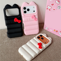 Coque de téléphone en silicone souple 3D mignonne avec nœud papillon pour Apple iPhone 13 14 15 16 17 Pro Max, coque antichoc rembourrée