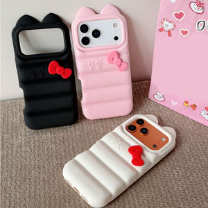 Funda de Silicona Suave con Diseño de Gatito 3D y Lazo para <span class=keywords><strong>Apple</strong></span> iPhone 13 14 15 16 17 Pro Max, Carcasa Protectora Antigolpes - Product Image 6