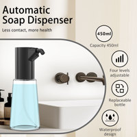 Distributeur automatique de savon moussant sans contact 450 ml/15,2 oz, rechargeable par USB-C, avec capteur infrarouge, pour salle de bain