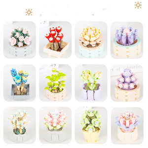 Mini Blocs de Construction en Plastique Fleurs en Pot DIY Modèle Jouet Bricolage Bouquet de Roses Succulentes Briques Décoration Végétale Ornement de Bureau Cadeau - Product Image 3