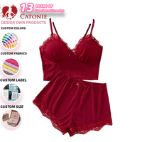 Ensemble de lingerie en dentelle rouge sexy pour femmes, dentelle florale exquise, soutien-gorge et culotte confortables, ensemble de sous-vêtements intimes en deux pièces