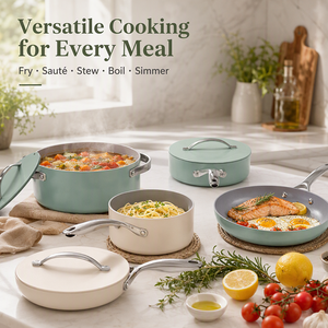 7 Piece Non Stick Ceramic Cookware Set Aluminum <b>Pots</b> and Pans Set with Stainless Steel Handles and Lids <b>for</b> <b>Induction</b> - Product Image 6