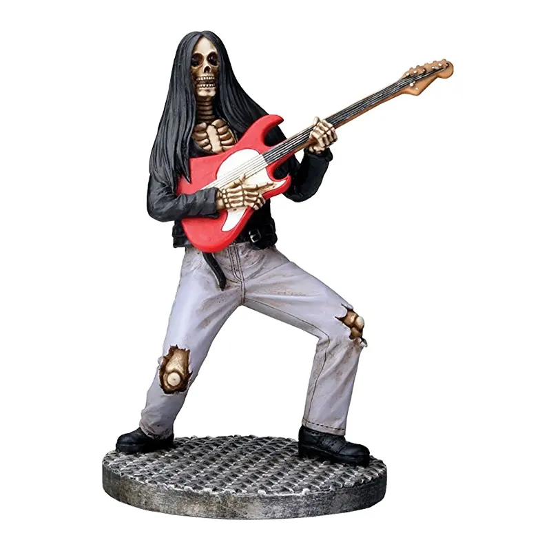 Banda de Rock cráneo figura de colección de resina cráneo guitarrista estatuilla baterista estatua escultura