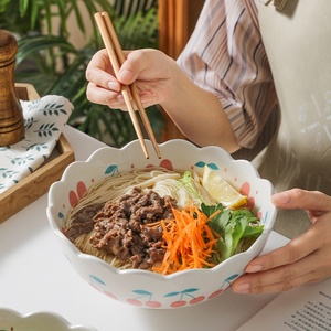 Juego de Tazones de Porcelana Cerámica con Diseño de Cerezas y Limones, Borde Festoneado, Aptos para Microondas, Estilo Ins, para Ensaladas, Arroz, Postres, Uso Familiar y <span class=keywords><strong>Infantil</strong></span> - Product Image 3