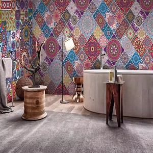 Tissu mural patchwork mandala bohème coloré, motif géométrique ethnique, <span class=keywords><strong>papier</strong></span> <span class=keywords><strong>peint</strong></span> non tissé pour salon - Product Image 4