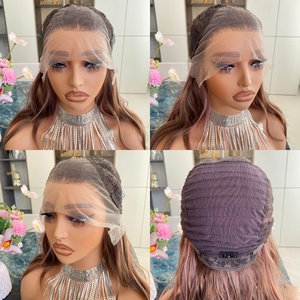 Perruque synthétique frontale en dentelle transparente 13x4, marron avec des boucles lâches violettes de haute qualité, perruques synthétiques pour femmes - Product Image 6