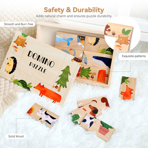 Ensemble de 28 pièces de <span class=keywords><strong>dominos</strong></span> en <span class=keywords><strong>bois</strong></span> en forme d'animaux, jouet éducatif Montessori, jeu de correspondance et d'empilage créatif avec boîte de rangement - Product Image 3