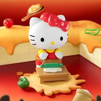 Venta al por mayor: 100% auténtico, 6 piezas/set de la serie Hello Kittyed Pizza Shop Diary, figuras de dibujos animados de PVC en caja sorpresa, adornos de escritorio.
