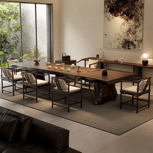 Nouvel ensemble de table à thé en bois massif de style chinois pour usage professionnel, idéal pour la préparation du thé, avec chaises pour salles de réception - Product Image 3