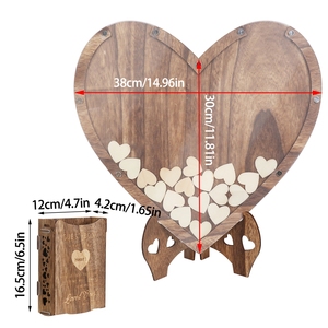 <span class=keywords><strong>Libro</strong></span> de invitados de boda: Cartel de decoración de <span class=keywords><strong>libro</strong></span> de invitados de madera rústica con corazones y soporte de 88 piezas, caja de almacenamiento para recepciones de boda - Product Image 6