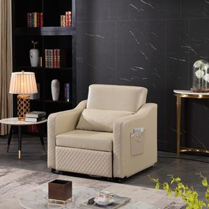 Hospital Companion <b>Bed</b> Genuine <b>Leather</b> Recliner With Wheels <b>Storage</b> Pocket For Adults And Elderly - Product Image 1
